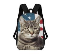 HETVBNS Cat Usa Flag Backpack for Women Men, Durable 600D Polyester Bookbag with Large Capacity, Lightweight 17 Inch Laptop Backpack Minimalism Casual Daypack for Work, Travel