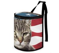 HETVBNS Cat USA Flag Car Trash Can with Lid, Leakproof Hanging Automotive Trash Bin, Waterproof Garbage Storage Bag for Vehicles, RV, Bathroom, Office