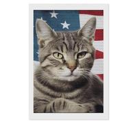HETVBNS Cat USA Flag Diamond Painting Kits for Adults, Full Round Drill DIY Diamond Art for Beginners, 5D Gem Art and Crafts for Home Wall Decor 8"x12"