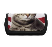 HETVBNS Cat Usa Flag Pencil Case Extra Large, Double Layer Pencil Pouch with Zipper, Portable Cosmetic Bags for Travel, Office Stationery Organizer for Women Men