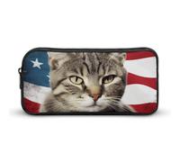 HETVBNS Cat Usa Flag Pencil Case Large Capacity, Durable Pencil Pouch Portable Small Cosmetic Bag with Metal Zipper, Simple Makeup Pouch Aesthetic Toiletry Bag for Travel Office