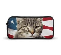 HETVBNS Cat Usa Flag Pencil Case Large Capacity Zipper Pouch, Durable Pencil Box Organizer, Portable Small Cosmetic Bag for Office, Travel