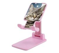 HETVBNS Cat USA Flag Phone Stand for Desk - Adjustable & Foldable Tablet Stand Portable Cell Phone Stand Holder Compatible with 4-13" Smartphones, Tablets