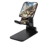 HETVBNS Cat USA Flag Phone Stand for Desk - Adjustable & Foldable Tablet Stand Portable Cell Phone Stand Holder Compatible with 4-13" Smartphones, Tablets