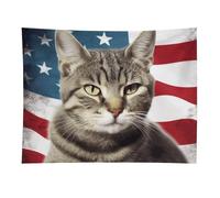 HETVBNS Cat Usa Flag Tapestry Wall Hanging - 30"x40" Aesthetic Tapestries Soft Polyester Wall Art Decor Large Tapestry for Bedroom Living Room Dorm Backdrop, Hanging Kit Included