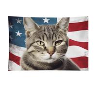 HETVBNS Cat Usa Flag Tapestry Wall Hanging - 40"x60" Aesthetic Tapestries Soft Polyester Wall Art Decor Large Tapestry for Bedroom Living Room Dorm Backdrop, Hanging Kit Included