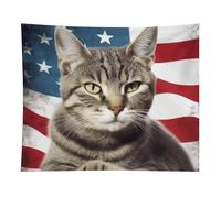 HETVBNS Cat Usa Flag Tapestry Wall Hanging - 50"x60" Aesthetic Tapestries Soft Polyester Wall Art Decor Large Tapestry for Bedroom Living Room Dorm Backdrop, Hanging Kit Included