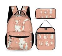 HETVBNS Cat's Movements Are Different Backpack Set 3 Piece, Durable Backpack Insulated Lunch Bag Portable Pencil Case for Men Women