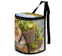 HETVBNS Cats Ride Bikes to Deliver Bananas Car Trash Can with Lid, Leakproof Hanging Automotive Trash Bin, Waterproof Garbage Storage Bag for Vehicles, RV, Bathroom, Office