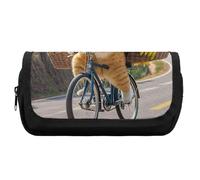 HETVBNS Cats Ride Bikes to Deliver Bananas Pencil Case Extra Large, Double Layer Pencil Pouch with Zipper, Portable Cosmetic Bags for Travel, Office Stationery Organizer for Women Men
