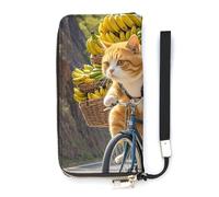 HETVBNS Cats Ride Bikes to Deliver Bananas Wallet, Elegant Wristlet Wallet with Multi-Card Slots, PU Leather Long Purse for Women, Men