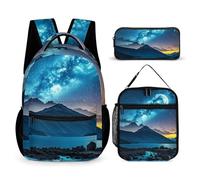 HETVBNS Celestial Night Sky Backpack Set 3 Piece, Durable Backpack Insulated Lunch Bag Portable Pencil Case for Men Women