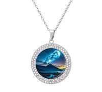 HETVBNS - Celestial Night Sky Necklace, Alloy Round Pendant with Diamond, Elegant Pendant Necklace for Women Men, Una talla, Metal, Alloy.