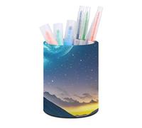HETVBNS Celestial Night Sky Pen Holder for Desk PU Leather Round Desk Organizer Multifunctional Makeup Brush Storage Aesthetic Desktop Supplies Stylish Pencil Holder for Office & Home
