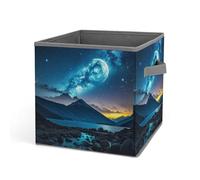 HETVBNS Celestial Night Sky Storage Bins 10.6 Inch, Oxford Fabric Foldable Storage Cube Organizer Basket with Handles, Fabric Bins for Closet Shelves, Toys, Clothes, Books, Bedroom