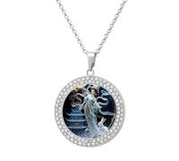 HETVBNS Chang'e Fairy Necklace, Round Pendant Alloy with Diamond, Elegant Pendant Necklace for Women Men, Una talla, Metal, Alloy.