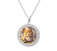 HETVBNS - Chef Cat Necklace, Round Alloy Pendant with Diamond, Elegant Pendant Necklace for Women Men, Una talla, Metal, Alloy.