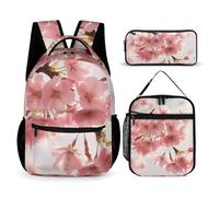 HETVBNS Cherry Blossom Backpack Set 3 Piece, Durable Backpack Insulated Lunch Bag Portable Pencil Case for Men Women