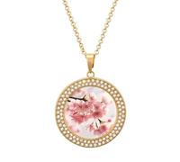 HETVBNS - Cherry blossom necklace, round pendant alloy with diamond, elegant pendant necklace for women men, Una talla, Metal, Alloy.