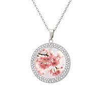 HETVBNS - Cherry blossom necklace, round pendant alloy with diamond, elegant pendant necklace for women men, Una talla, Metal, Alloy.