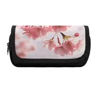 HETVBNS Cherry Blossom Pencil Case Extra Large, Double Layer Pencil Pouch with Zipper, Portable Cosmetic Bags for Travel, Office Stationery Organizer for Women Men