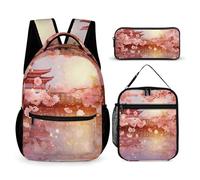 HETVBNS Cherry Blossoms Backpack Set 3 Piece, Durable Backpack Insulated Lunch Bag Portable Pencil Case for Men Women