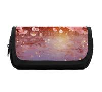 HETVBNS Cherry Blossoms Pencil Case Extra Large, Double Layer Pencil Pouch with Zipper, Portable Cosmetic Bags for Travel, Office Stationery Organizer for Women Men