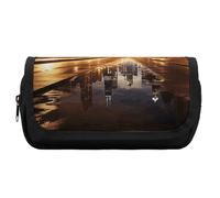 HETVBNS Chicago Pencil Case Extra Large, Double Layer Pencil Pouch with Zipper, Portable Cosmetic Bags for Travel, Office Stationery Organizer for Women Men