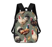 HETVBNS Chicken And Rooster Print Backpack for Women Men, Durable 600D Polyester Bookbag with Large Capacity, Lightweight 17 Inch Laptop Backpack Minimalism Casual Daypack for Work, Travel