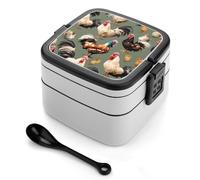 HETVBNS Chicken And Rooster Print Bento Box Double Layer Lunch Box 1000ml