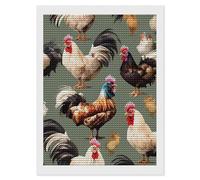 HETVBNS Chicken and Rooster Print Diamond Painting Kits for Adults, Full Round Drill DIY Diamond Art for Beginners, 5D Gem Art and Crafts for Home Wall Decor 12"x16"