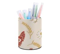 HETVBNS Chicken And Rooster Print Pen Holder for Desk PU Leather Round Desk Organizer Multifunctional Makeup Brush Storage Aesthetic Desktop Supplies Stylish Pencil Holder for Office & Home