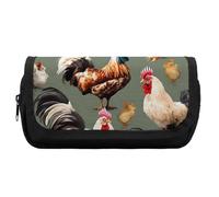 HETVBNS Chicken And Rooster Print Pencil Case Extra Large, Double Layer Pencil Pouch with Zipper, Portable Cosmetic Bags for Travel, Office Stationery Organizer for Women Men