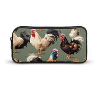 HETVBNS Chicken And Rooster Print Pencil Case Large Capacity, Durable Pencil Pouch Portable Small Cosmetic Bag with Metal Zipper, Simple Makeup Pouch Aesthetic Toiletry Bag for Travel Office