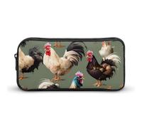 HETVBNS Chicken And Rooster Print Pencil Case Large Capacity Zipper Pouch, Durable Pencil Box Organizer, Portable Small Cosmetic Bag for Office, Travel