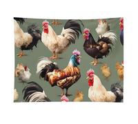 HETVBNS Chicken And Rooster Print Tapestry Wall Hanging - 30"x40" Aesthetic Tapestries Soft Polyester Wall Art Decor Large Tapestry for Bedroom Living Room Dorm Backdrop, Hanging Kit Included