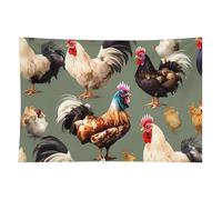 HETVBNS Chicken And Rooster Print Tapestry Wall Hanging - 40"x60" Aesthetic Tapestries Soft Polyester Wall Art Decor Large Tapestry for Bedroom Living Room Dorm Backdrop, Hanging Kit Included
