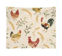 HETVBNS Chicken And Rooster Print Tapestry Wall Hanging - 50"x60" Aesthetic Tapestries Soft Polyester Wall Art Decor Large Tapestry for Bedroom Living Room Dorm Backdrop, Hanging Kit Included