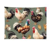 HETVBNS Chicken And Rooster Print Tapestry Wall Hanging - 60"x80" Aesthetic Tapestries Soft Polyester Wall Art Decor Large Tapestry for Bedroom Living Room Dorm Backdrop, Hanging Kit Included