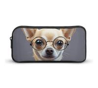 HETVBNS Chihuahua Dog Glasses Pencil Case Large Capacity Zipper Pouch, Durable Pencil Box Organizer, Portable Small Cosmetic Bag for Office, Travel