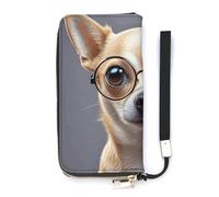 HETVBNS Chihuahua Dog Glasses Wallet, Elegant Wristlet Wallet with Multi-Card Slots, PU Leather Long Purse for Women, Men