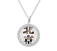 HETVBNS - China Peking Necklace, Round Alloy Pendant with Diamond, Elegant Pendant Necklace for Women Men, Una talla, Metal, Alloy.