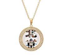 HETVBNS - China Peking Necklace, Round Alloy Pendant with Diamond, Elegant Pendant Necklace for Women Men, Una talla, Metal, Alloy.