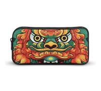 HETVBNS Chinese Lion New Year Pencil Case Large Capacity, Durable Pencil Pouch Portable Small Cosmetic Bag with Metal Zipper, Simple Makeup Pouch Aesthetic Toiletry Bag for Travel Office