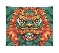 HETVBNS Chinese Lion New Year Tapestry Wall Hanging - 50"x60" Aesthetic Tapestries Soft Polyester Wall Art Decor Large Tapestry for Bedroom Living Room Dorm Backdrop, Hanging Kit Included