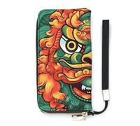HETVBNS Chinese Lion New Year Wallet, Elegant Wristlet Wallet with Multi-Card Slots, PU Leather Long Purse for Women, Men