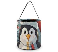 HETVBNS Christmas Funny Penguin Candy Bag Halloween Trick Or Treat Bucket 7.9x8.3in, Reusable Gift Bags for Party Holiday Wedding