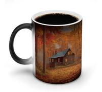 HETVBNS Coffee Mug Color Changing Mug Autumn Woods Cabin Heat Sensitive Mug Novelty Coffee Mugs Funny Coffee Cups Travel Mug Ceramic Mug Sublimation Mugs