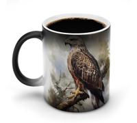 HETVBNS Coffee Mug Color Changing Mug Hawk Sitting In The Tree Novelty Mugs Travel Mug Ceramic Mugs