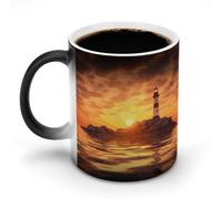 HETVBNS Coffee Mug Color Changing Mug Sea Lighthouse in Sunset Heat Sensitive Mug Novelty Coffee Mugs Funny Coffee Cups Travel Mug Ceramic Mug Sublimation Mugs